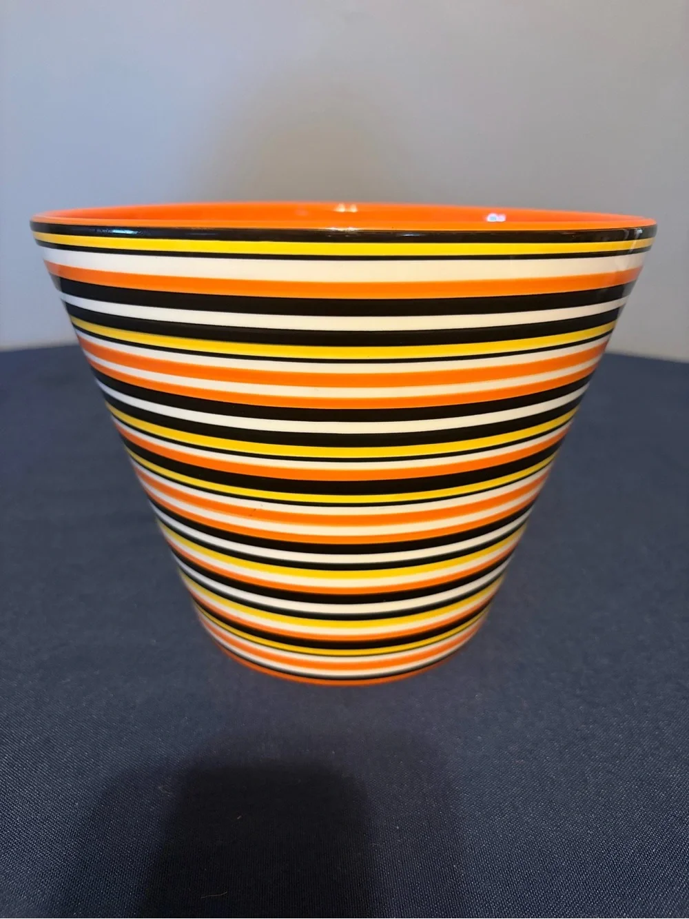 Crate & Barrel Ceramic Orange Yellow Black Stripe Bowl  Halloween Fall  READ.